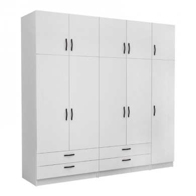 Victoria Megapap five doors melamine wardrobe with cabinet in white color 250x60x240cm.