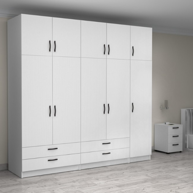 Ντουλάπα ρούχων Victoria Megapap πεντάφυλλη με πατάρι και συρτάρια χρώμα λευκό 250x60x240εκ. Ντουλάπα ρούχων Victoria Megapap πεντάφυλλη με πατάρι και συρτάρια χρώμα λευκό 250x60x240εκ.