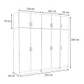 Victoria Megapap five doors melamine wardrobe with cabinet in walnut color 250x60x240cm.