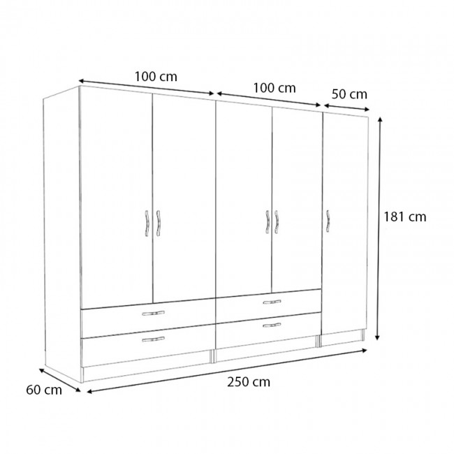 Ντουλάπα ρούχων Victoria Megapap πεντάφυλλη με συρτάρια χρώμα φυσικό οξιάς 250x60x181εκ. Ντουλάπα ρούχων Victoria Megapap πεντάφυλλη με συρτάρια χρώμα φυσικό οξιάς 250x60x181εκ.