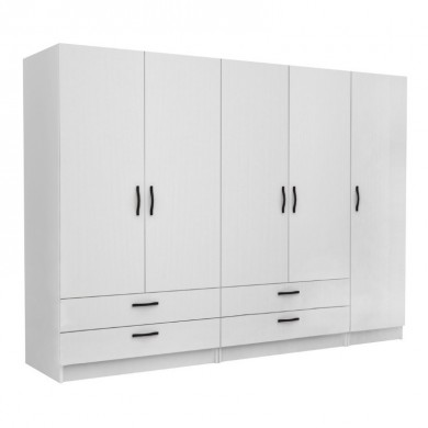 Victoria Megapap five doors melamine wardrobe in white color 250x60x181cm.
