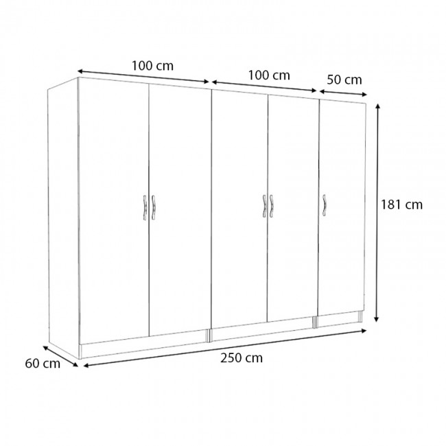 Ντουλάπα ρούχων Victoria Megapap πεντάφυλλη χρώμα φυσικό οξιάς 250x60x181εκ. Ντουλάπα ρούχων Victoria Megapap πεντάφυλλη χρώμα φυσικό οξιάς 250x60x181εκ.