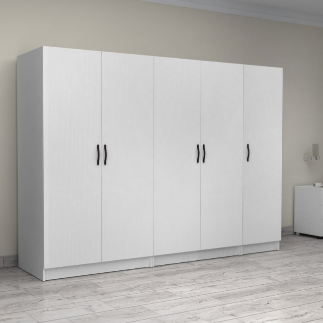 Ντουλάπα ρούχων Victoria Megapap πεντάφυλλη χρώμα λευκό 250x60x181εκ. Ντουλάπα ρούχων Victoria Megapap πεντάφυλλη χρώμα λευκό 250x60x181εκ.