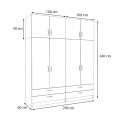 Victoria Megapap four doors melamine wardrobe with cabinet in walnut color 200x60x240cm.