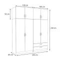 Victoria Megapap four doors melamine wardrobe with cabinet in walnut color 200x60x240cm.