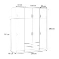 Victoria Megapap four doors melamine wardrobe with cabinet in walnut color 200x60x240cm.