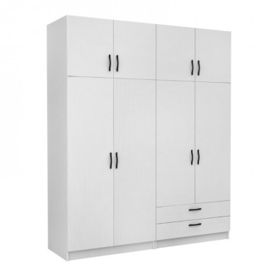 Victoria Megapap four doors melamine wardrobe with cabinet in white color 200x60x240cm.