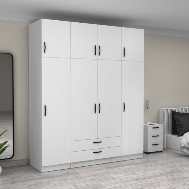 Ντουλάπα ρούχων Victoria Megapap τετράφυλλη με πατάρι και συρτάρια χρώμα λευκό 200x60x240εκ. Ντουλάπα ρούχων Victoria Megapap τετράφυλλη με πατάρι και συρτάρια χρώμα λευκό 200x60x240εκ.