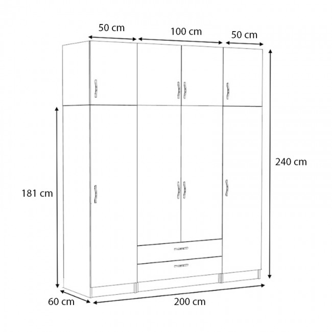 Ντουλάπα ρούχων Victoria Megapap τετράφυλλη με πατάρι και συρτάρια χρώμα λευκό 200x60x240εκ. Ντουλάπα ρούχων Victoria Megapap τετράφυλλη με πατάρι και συρτάρια χρώμα λευκό 200x60x240εκ.