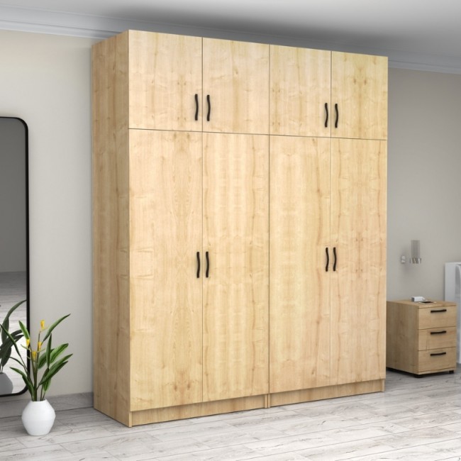 Ντουλάπα ρούχων Victoria Megapap τετράφυλλη με πατάρι χρώμα φυσικό οξιάς 200x60x240εκ. Ντουλάπα ρούχων Victoria Megapap τετράφυλλη με πατάρι χρώμα φυσικό οξιάς 200x60x240εκ.