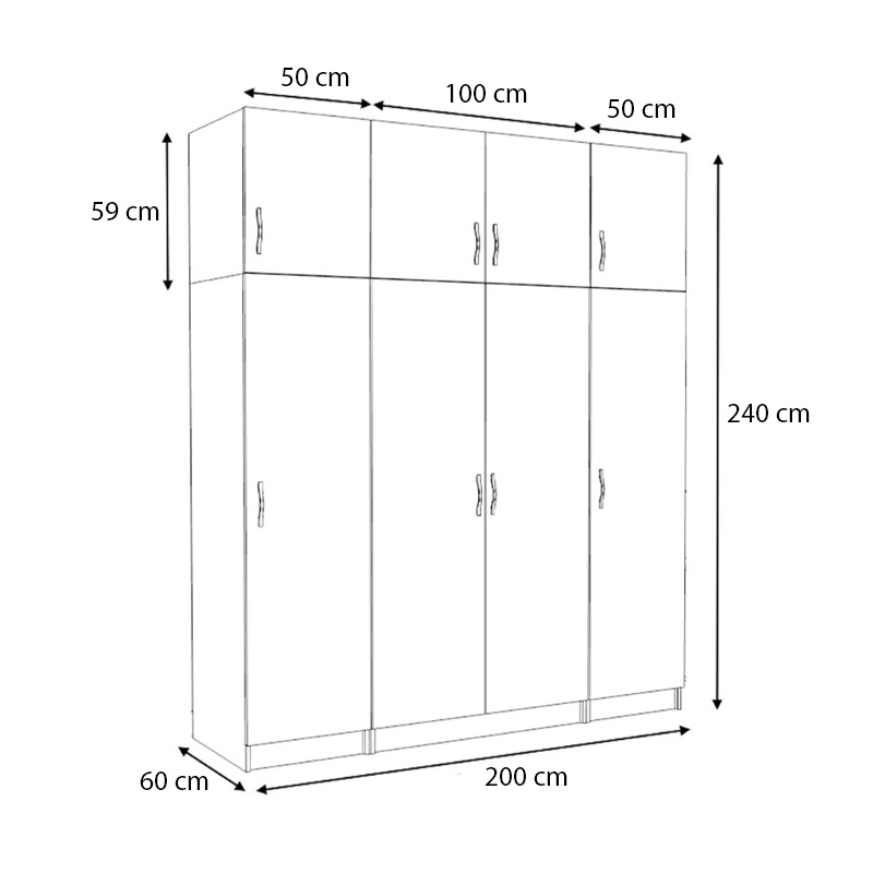 Victoria Megapap four doors melamine wardrobe with cabinet in walnut color 200x60x240cm.
