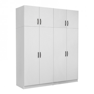Victoria Megapap four doors melamine wardrobe with cabinet in white color 200x60x240cm.