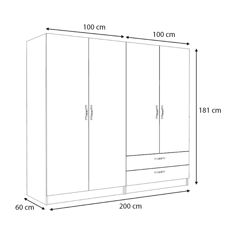 Victoria Megapap four doors melamine wardrobe in walnut color 200x60x181cm.