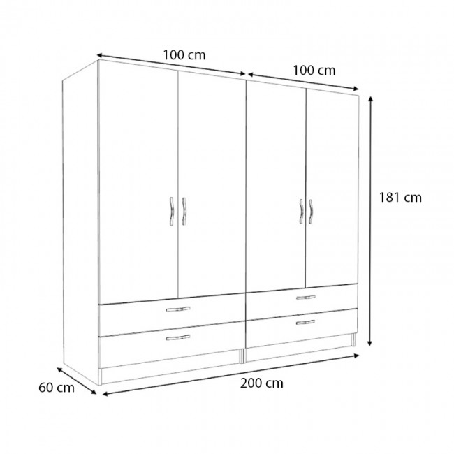 Ντουλάπα ρούχων Victoria Megapap τετράφυλλη με συρτάρια χρώμα λευκό 200x60x181εκ. Ντουλάπα ρούχων Victoria Megapap τετράφυλλη με συρτάρια χρώμα λευκό 200x60x181εκ.