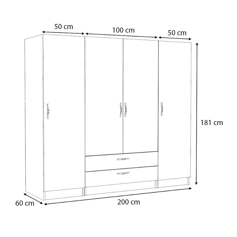 Victoria Megapap four doors melamine wardrobe in white color 200x60x181cm.