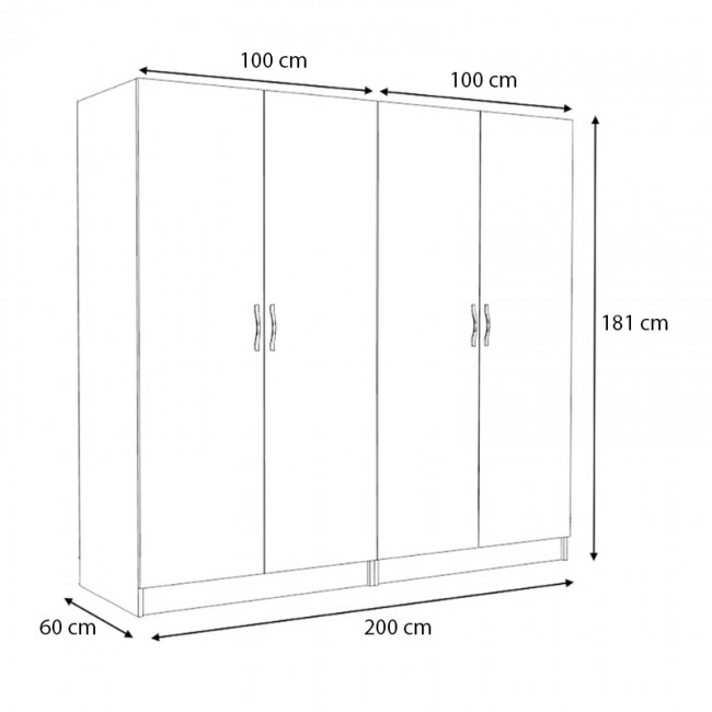 Ντουλάπα ρούχων Victoria Megapap τετράφυλλη χρώμα φυσικό οξιάς 200x60x181εκ.