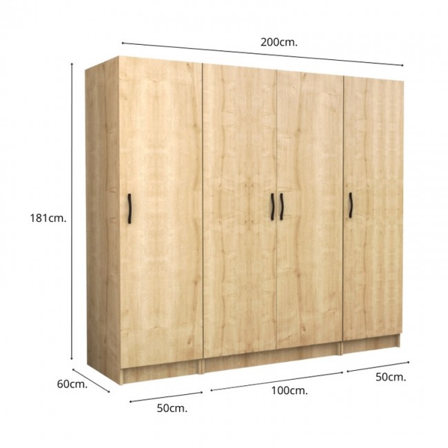 Ντουλάπα ρούχων Victoria Megapap τετράφυλλη χρώμα φυσικό οξιάς 200x60x181εκ. Ντουλάπα ρούχων Victoria Megapap τετράφυλλη χρώμα φυσικό οξιάς 200x60x181εκ.