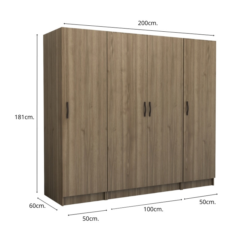 Victoria Megapap four doors melamine wardrobe in walnut color 200x60x181cm.