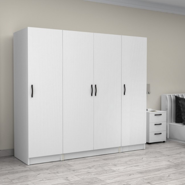 Ντουλάπα ρούχων Victoria Megapap τετράφυλλη χρώμα λευκό 200x60x181εκ.