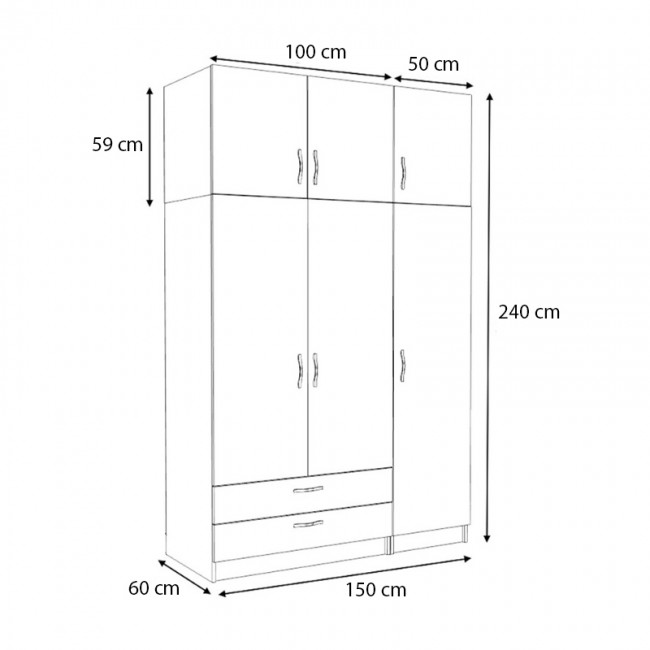 Ντουλάπα ρούχων Victoria Megapap τρίφυλλη με πατάρι και συρτάρια χρώμα φυσικό οξιάς 150x60x240εκ. Ντουλάπα ρούχων Victoria Megapap τρίφυλλη με πατάρι και συρτάρια χρώμα φυσικό οξιάς 150x60x240εκ.