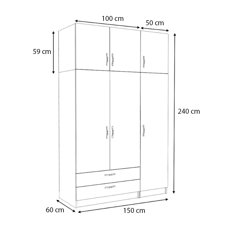 Victoria Megapap three doors melamine wardrobe with cabinet in walnut color 150x60x240cm.