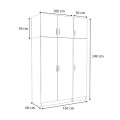 Victoria Megapap three doors melamine wardrobe with cabinet in oak color 150x60x240cm.