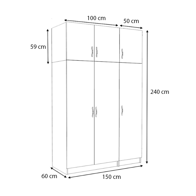 Victoria Megapap three doors melamine wardrobe with cabinet in oak color 150x60x240cm.