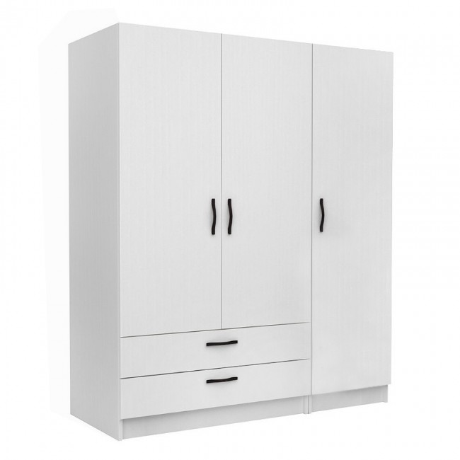 Ντουλάπα ρούχων Victoria Megapap τρίφυλλη με συρτάρια χρώμα λευκό 150x60x181εκ.