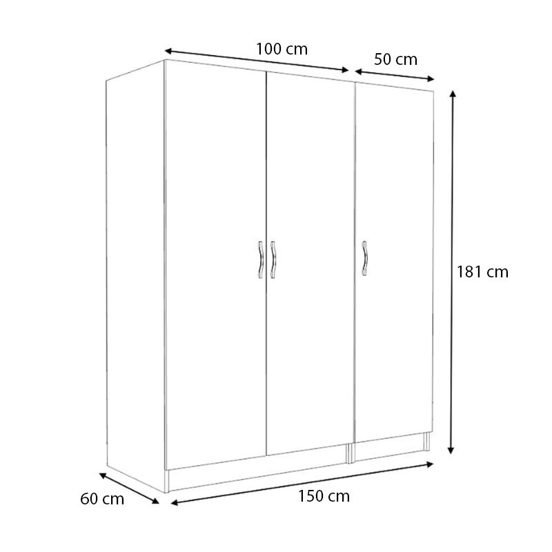 Victoria Megapap three doors melamine wardrobe in oak color 150x60x181cm.