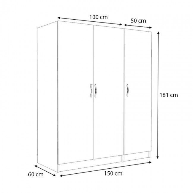 Ντουλάπα ρούχων Victoria Megapap τρίφυλλη χρώμα καρυδί 150x60x181εκ.