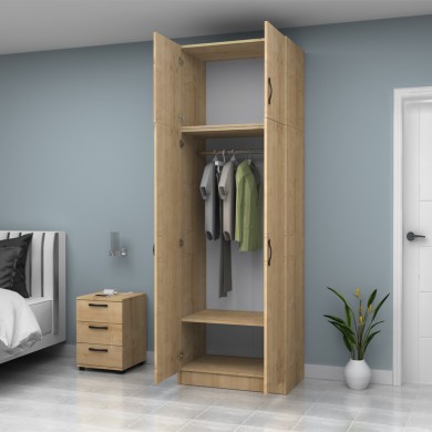 Vivian Megapap  two doors melamine wardrobe with cabinet in oak color 80x51.8x240cm.