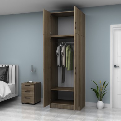 Vivian Megapap  two doors melamine wardrobe with cabinet in walnut color 80x51.8x240cm.