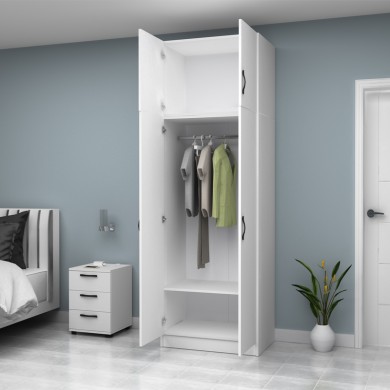 Vivian Megapap  two doors melamine wardrobe with cabinet in white color 80x51.8x240cm.