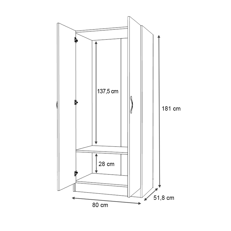 Vivian Megapap two doors melamine wardrobe in walnut color 80x51,8x181cm.