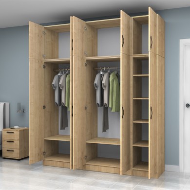 Vivian Megapap  five doors melamine wardrobe with cabinet in oak color 200x51.8x240cm.