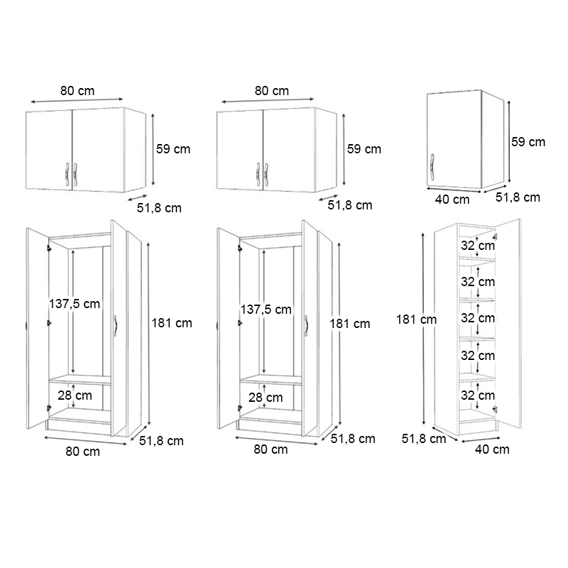 Vivian Megapap  five doors melamine wardrobe with cabinet in oak color 200x51.8x240cm.