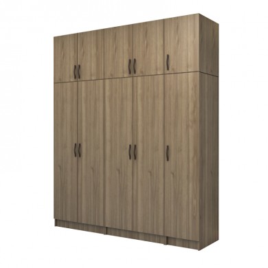 Vivian Megapap  five doors melamine wardrobe with cabinet in walnut color 200x51.8x240cm.