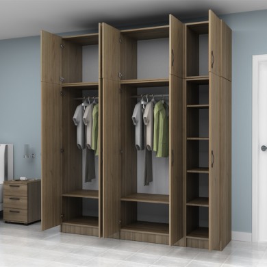Vivian Megapap  five doors melamine wardrobe with cabinet in walnut color 200x51.8x240cm.