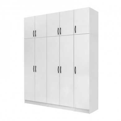 Vivian Megapap  five doors melamine wardrobe with cabinet in white color 200x51.8x240cm.