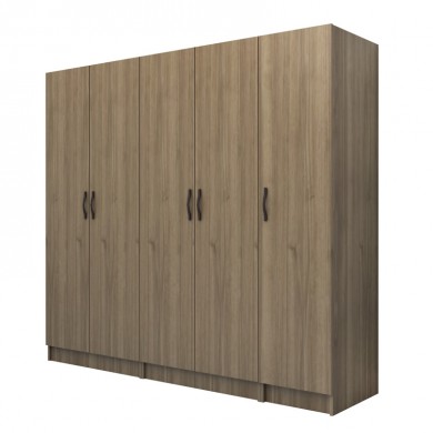 Vivian Megapap  five doors melamine wardrobe in walnut color 200x51.8x181cm.