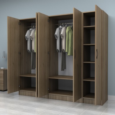 Vivian Megapap  five doors melamine wardrobe in walnut color 200x51.8x181cm.