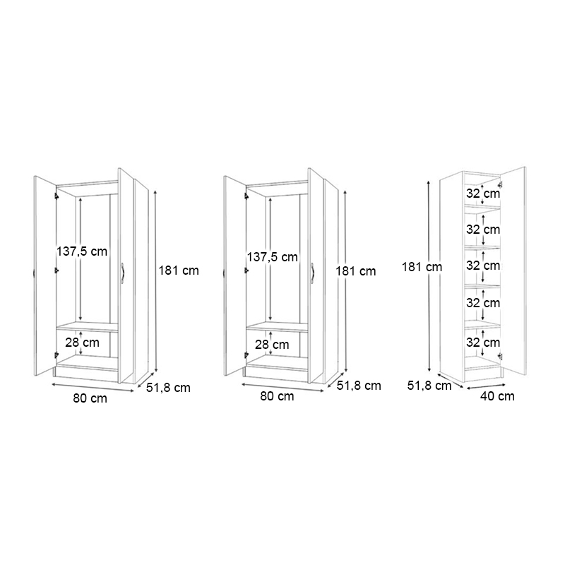 Vivian Megapap  five doors melamine wardrobe in walnut color 200x51.8x181cm.