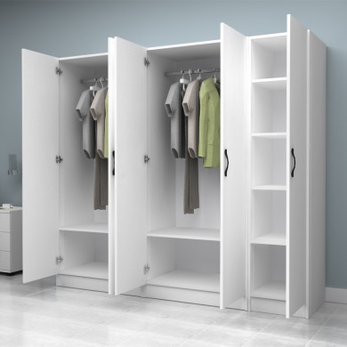 Vivian Megapap  five doors melamine wardrobe in white color 200x51.8x181cm.