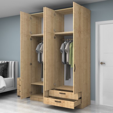 Vivian Megapap four doors melamine wardrobe in oak color 160x51.8x240cm.