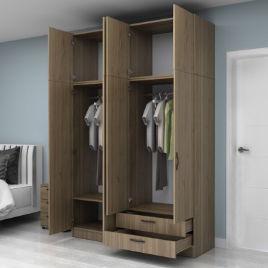 Vivian Megapap four doors melamine wardrobe in walnut color 160x51.8x240cm.