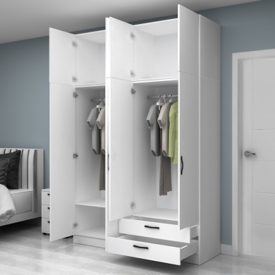 Vivian Megapap four doors melamine wardrobe in white color 160x51.8x240cm.