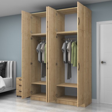 Vivian Megapap four doors melamine wardrobe with cabinet in oak color 160x51.8x240cm.