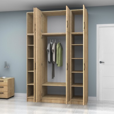 Vivian Megapap four doors melamine wardrobe with cabinet in oak color 160x51,8x240cm.