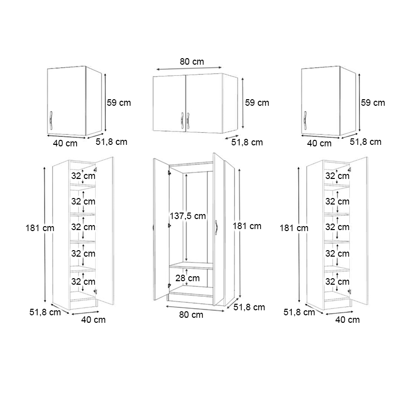 Vivian Megapap four doors melamine wardrobe with cabinet in oak color 160x51,8x240cm.