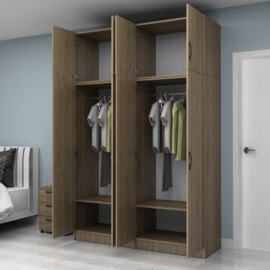 Vivian Megapap four doors melamine wardrobe with cabinet in walnut color 160x51.8x240cm.